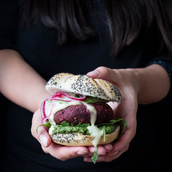 Vegan beetroot and bean burgers