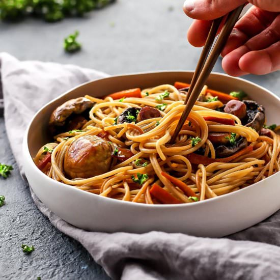 Sesame Glazed Mushroom Noodles