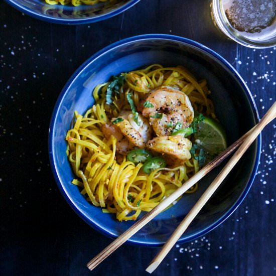 Turmeric Noodle Bowls with Shrimp