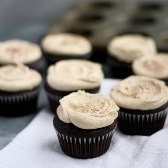 Chocolate Cupcakes + Tahini Frosting