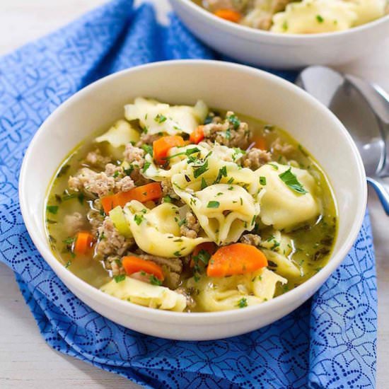 Pesto Turkey Tortellini Soup