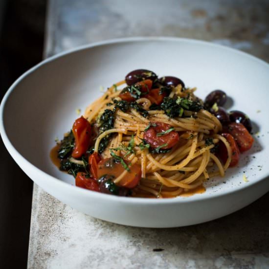 One Pot Tomato Olive & Lemon Pasta
