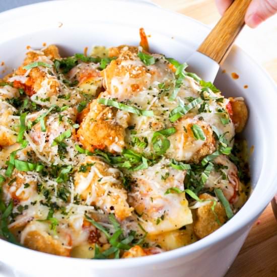 chicken parmesan ravioli bake