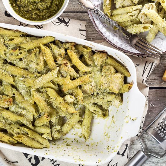 Basil Pesto Chicken Pasta Bake