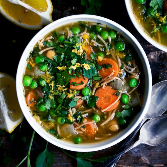 Chickpea Noodle Soup with Lemon