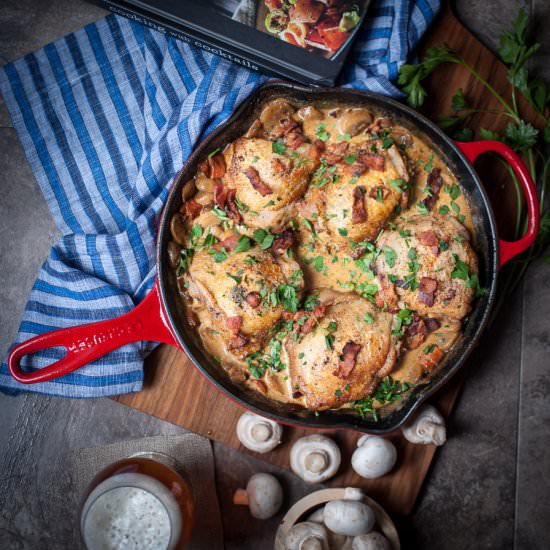 Lager-Simmered Chicken Thighs