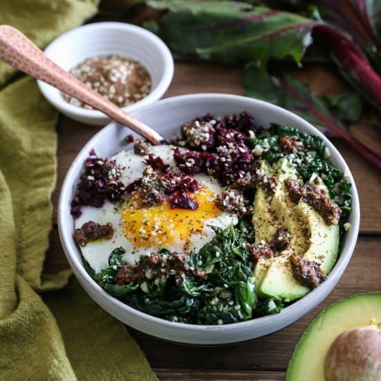 Beet Rice & Garlicky Kale Bowls