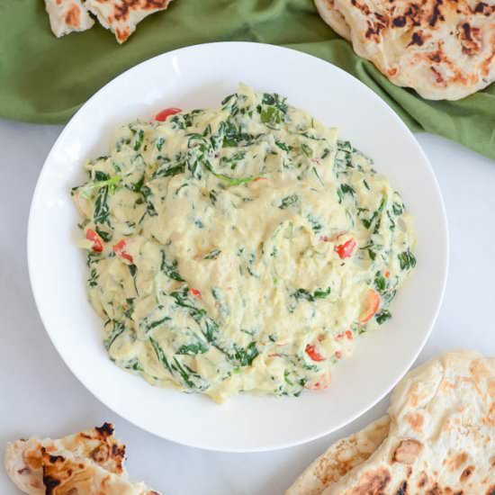 Creamed Curry Spinach & Bacon Naan