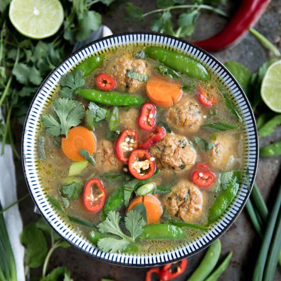 Thai Veggie Soup w Thai Meatballs