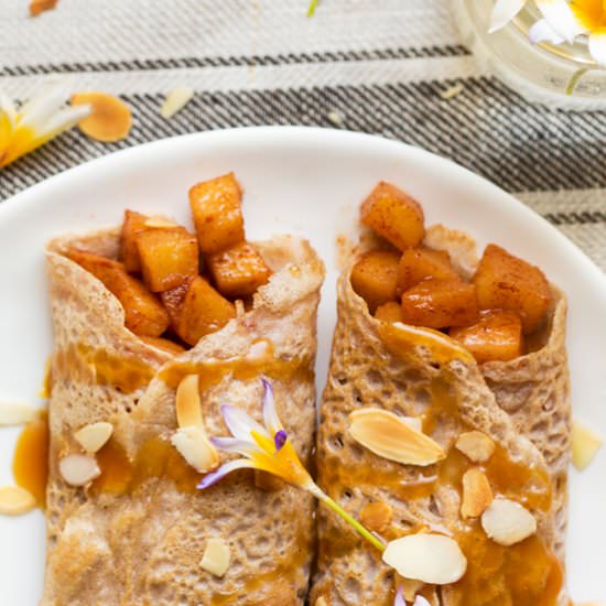 Vegan and GF crepes caramel apples