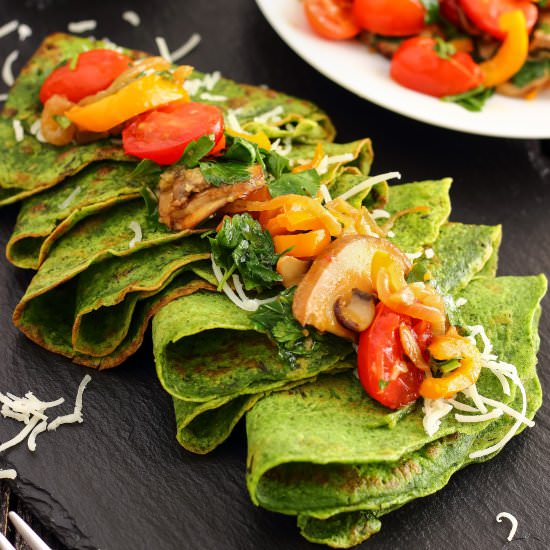 Spinach Crepes with Veggies
