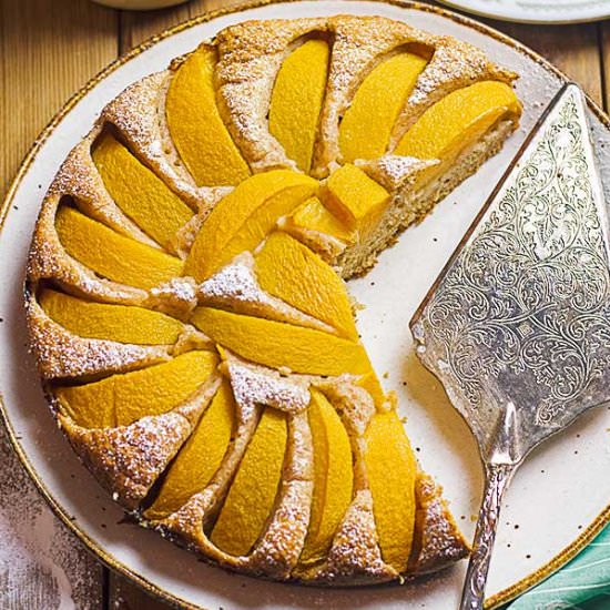 Moist Peach Cake with Custard Sauce