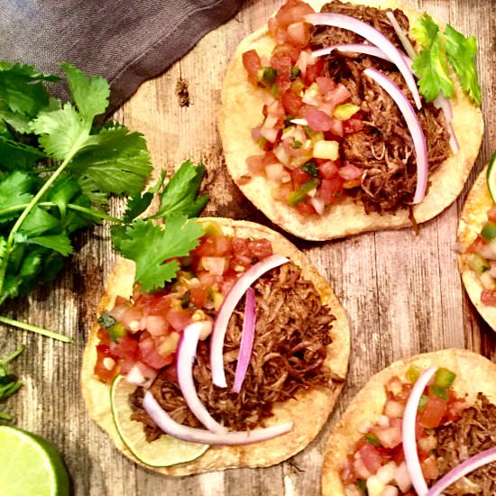 Slow Cooker Barbacoa Beef Tostadas