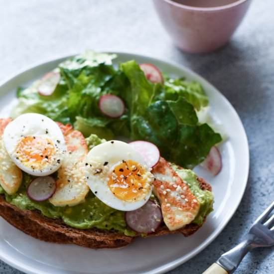 Avocado Tartine with Fried Halloumi
