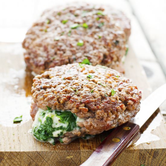 Spinach-Mozzarella Stuffed Burgers
