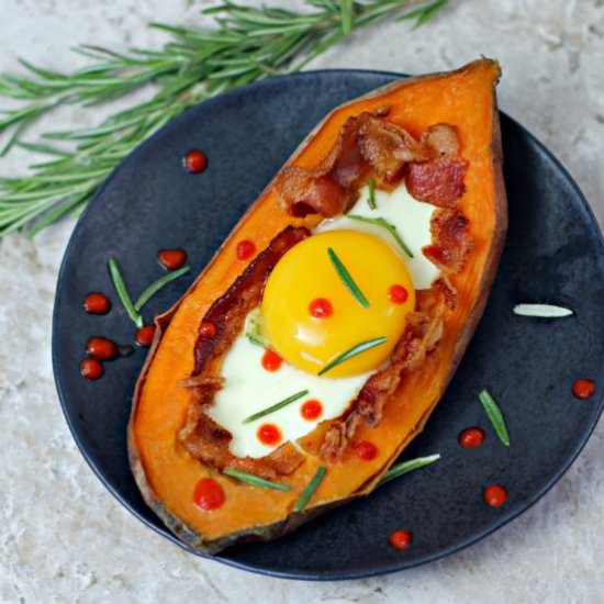 Bacon Egg Stuffed Sweet Potato