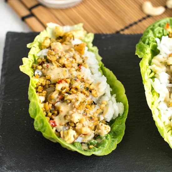 Nutty tofu lettuce wraps