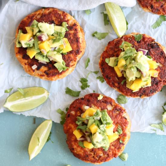 Salmon Burgers with Avocado Salsa
