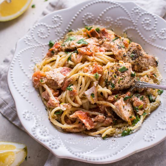 Creamy Lemon Tomato Salmon Pasta