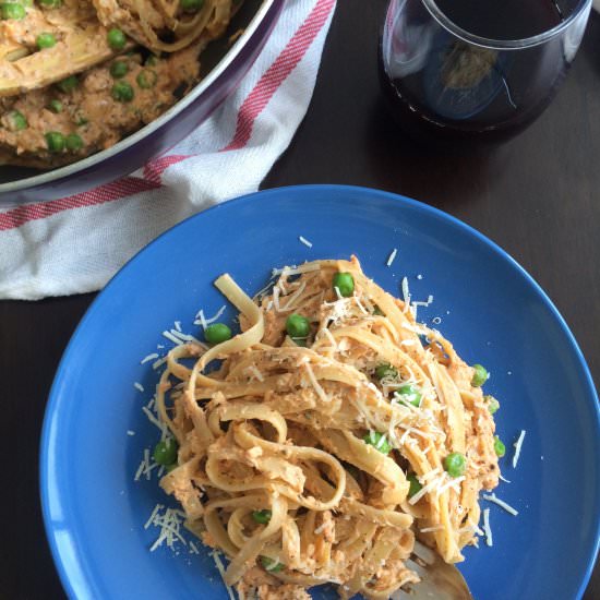 Salmon Fettuccine with Tomato Cream