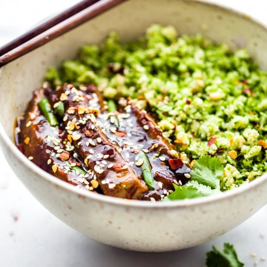 Mongolian Beef Broccoli “Rice” Bowl