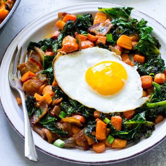 Roasted Carrot, Bacon, and Kale Hash