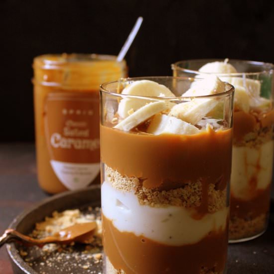 Caramel Banana Biscuit Pudding