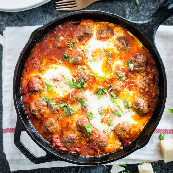 Italian Baked Eggs and Meatballs