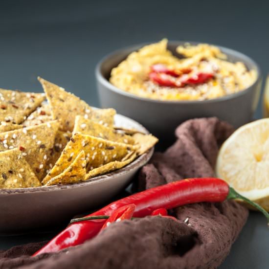 Spicy Crackers with Turmeric Hummus