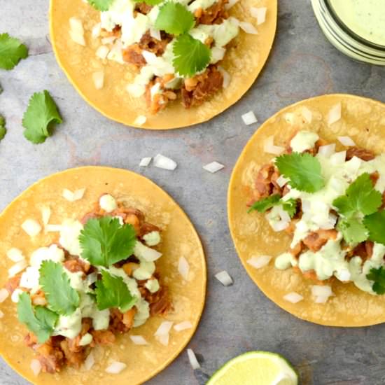 Vegan Tacos w/ Cilantro Lime Sauce
