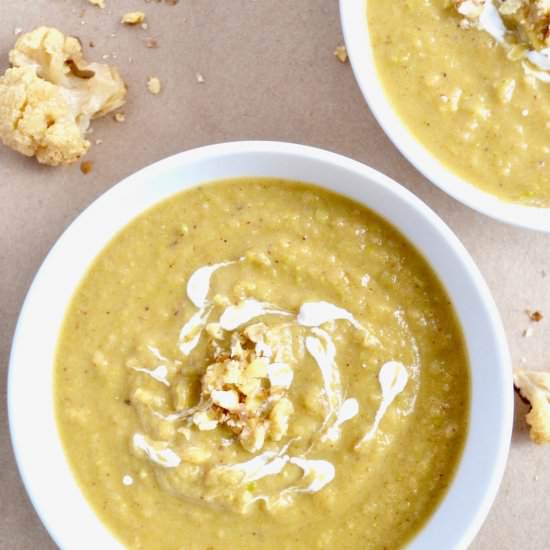 Roasted Cauliflower Green Pea Soup
