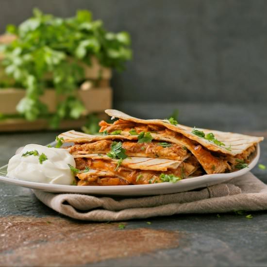 Spicy BBQ chicken quesadillas