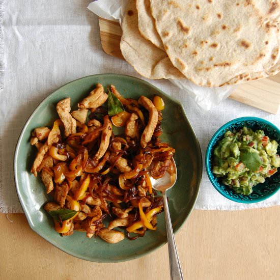 Chicken fajitas with homemade torti