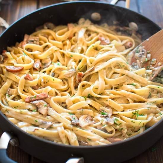 Pasta with Mushrooms and Kielbasa