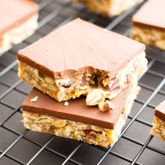 Chocolate PB Oat Cookie Dough Bars