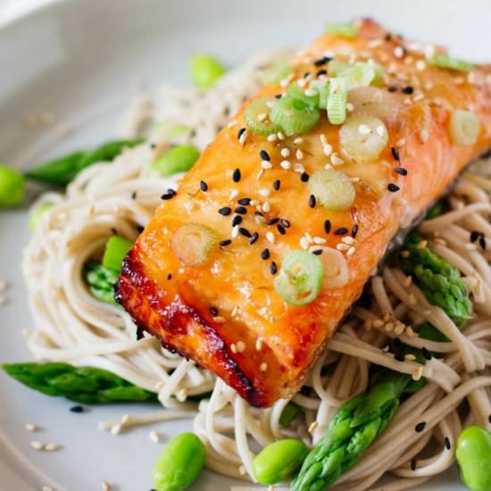 Miso Glazed Salmon with Soba noodle