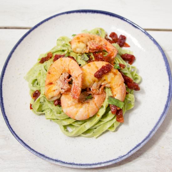 Spinach Tagliatelle with Shrimp