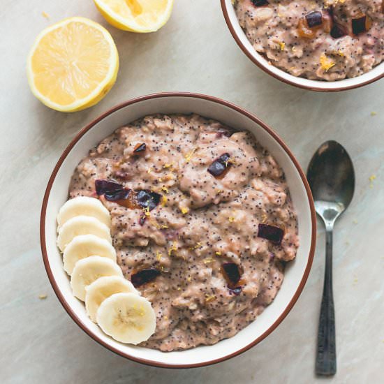 Plum Poppy Seed Oatmeal Lemon Zest
