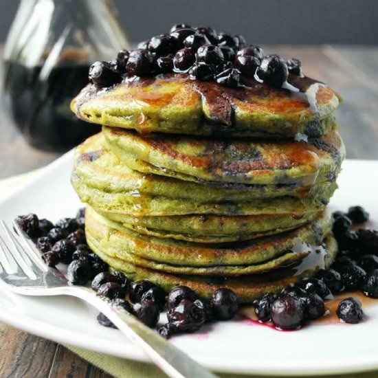 Wild Blueberry Matcha Pancakes