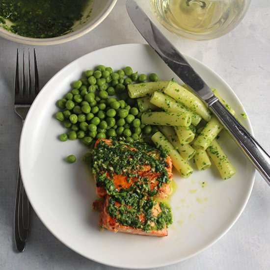 Salmon with Parsley Pesto and Peas