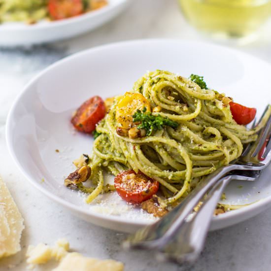 Linguini & Broccolini-Walnut Pesto