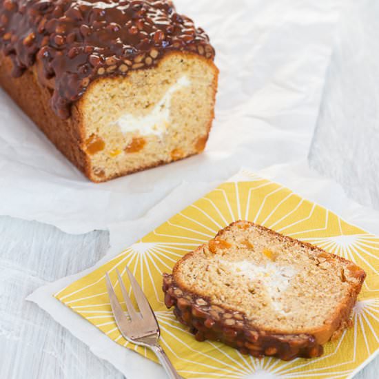 Ricotta cake with apricots and pine