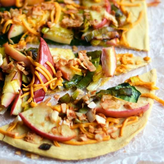 Leek, Apple & Coconut Bacon Pizza