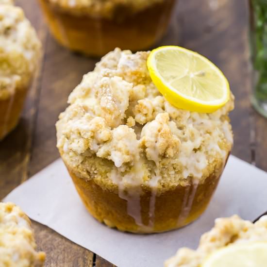 Glazed Jumbo Lemon Crumb Muffins