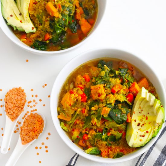Lentil Sweet Potato Green Stew