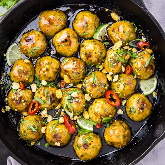 Baked Sticky Thai Chicken Meatballs