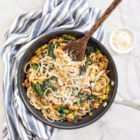 Spaghetti with Mushrooms and Chard