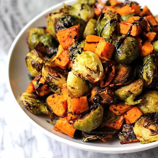 Balsamic Glazed Brussels & Potatoes
