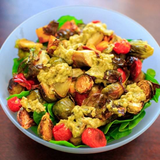 Roasted Vegetable Spinach Salad