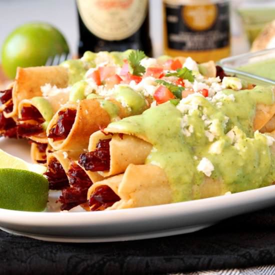 Corned Beef Taquitos Avocado Sauce